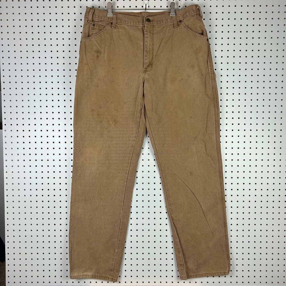 Dickies Carpenter Pants 36x34 Khaki Brown Distressed Faded Work Wear Skater Y2K - Picture 3 of 6